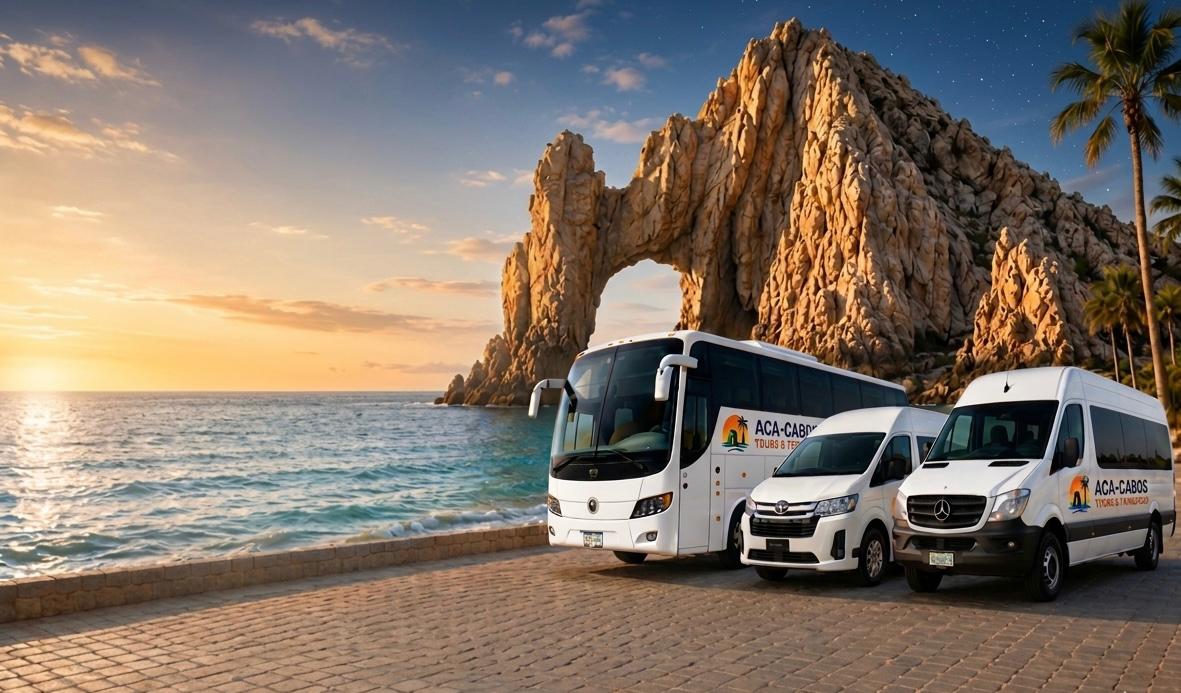 Unidades ACA-CABOS frente al Arco de Los Cabos.